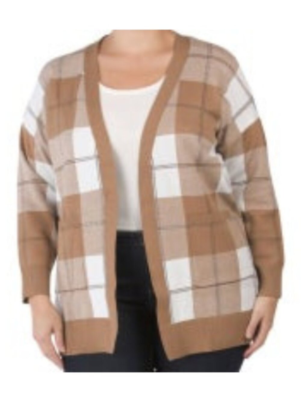 Rachel Zoe NWT Camel & White Plaid Oversized Long Cardigan, Size 1X